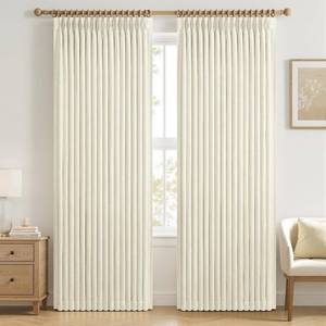 lot 2289 image: Cream Linen Textured Blackout Curtains 84in Long, 2 Panels, 50x84in Boho