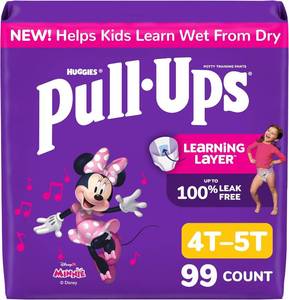 lot 2296 image: Pull-Ups Girls Potty Training Pants, 4T-5T (38-50 lbs), 99 Count