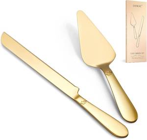 lot 2301 image: Wedding Cake Cutting Set - Gold Knife & Server, 2 Pcs, 13.0 Cutter