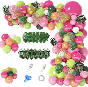 lot 2302 image: 146Pcs Tropical Balloons Garland Arch Kit for Luau  Flamingo, Palm Leaves