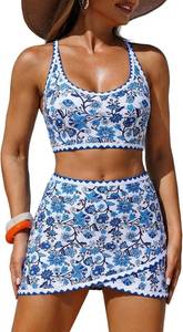 lot 2311 image: ZAFUL Women Color Block Bikini with Wrap Skort, High-Waisted Swimsuit XL