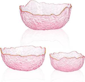 lot 2315 image: Set of 3 Glass Salad Bowls, Pink Nesting Serving Bowls for Salad, Fruit