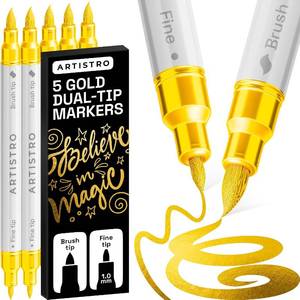 lot 2328 image: ARTISTRO 5 Gold Dual-Tip Acrylic Paint Marker Pens for Drawing