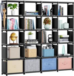 lot 2340 image: Mavivegue 20-Cube Book Shelf, Metal Storage Organizer, 40x30x30 cm, Black
