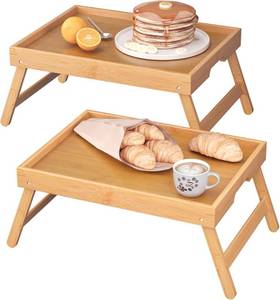 lot 2346 image: Fibogollo 2-Pack Bamboo Bed Tray with Folding Legs, Breakfast & Laptop Tray