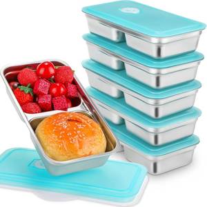 lot 2352 image: Teenyyou 6 Pcs Stainless Steel Snack Containers 30 oz 2-Compartment Bento