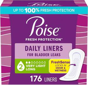lot 2355 image: Poise Daily Liners, Incontinence Panty Liners, 2 Drop, Long, 176 ct