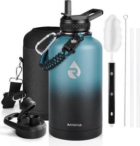 lot 2356 image: RAYMYLO 64 oz Insulated Bottle, Triple-Wall Stainless, Leak-Proof, Paracord