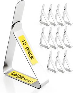 lot 2360 image: Tablecloth Clips for 2.5 Thick Tables, Pack of 12 - Stainless Steel