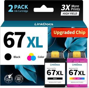 lot 2371 image: LinkDocs 67XL Ink Cartridges for HP 67 (2-Pack Black & Tri-Color)