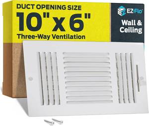 lot 2373 image: EZ-FLO 10 x 6 In Duct Air Vent Cover, WallCeiling, 3-Way Vent, White 61614