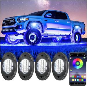 lot 2385 image: 4 Pods RGB LED Rock Lights, Underglow Neon Light Kit, App & Music, 12V