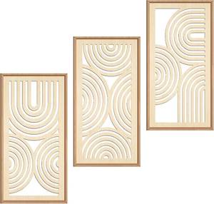 lot 2398 image: IARTTOP Boho Wooden Framed Wall Art Set of 3 - Mid-Century Modern Wood Decor