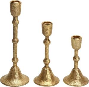 lot 2402 image: NIKKY HOME Gold Hammered Taper Candle Holders Set of 3  Resin Candlesticks