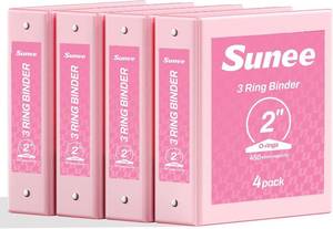 lot 2403 image: SUNEE 3-Ring Binders 2-Inch, 4-Pack Clear View PVC-Free (8.5x11) Pink