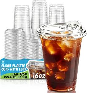 lot 2409 image: 110 Pack 16 oz Disposable Clear Plastic Iced Coffee Cups with Lids BPA-Free