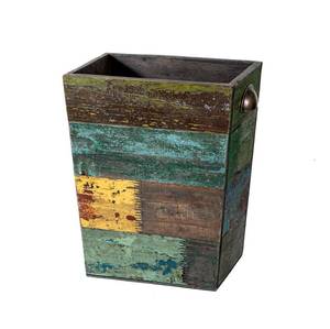 lot 2410 image: TIMRIS Small Wood Trash Can Wastebasket, Farmhouse Rectangular Recycling Bin