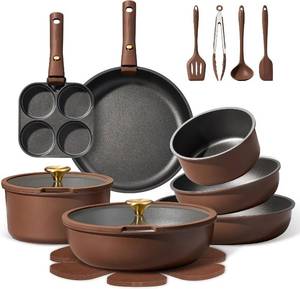 lot 2412 image: CAROTE 21pcs Pots & Pans Set, Nonstick, Handle, Induction, Oven Safe
