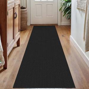 lot 2418 image: KOZYFLY 2x7 Runner Rug Washable Non-Slip Cotton Rubber Backing BlackGrey