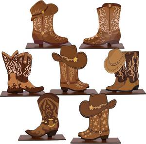 lot 2422 image: FYSUIMU 7 Pcs Western Cowboy Boots Wooden Centerpieces