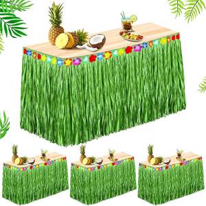 lot 2426 image: Irenare 9x30 ft Luau Grass Table Skirt, Green, 4 Pack
