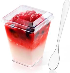 lot 2432 image: 50 Pack 5 oz Plastic Dessert Cups with Lids & Spoons, Clear Dessert Shooters