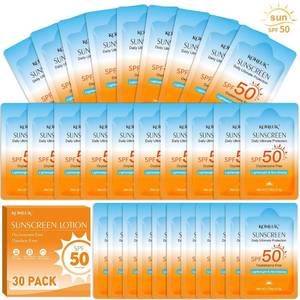lot 2433 image: 30-Pack Travel-Size Sunscreen SPF 50 for Face and Body 0.19 ozPack