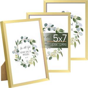 lot 2435 image: upsimples 5x7 Picture Frame Glass, Thin Border, Gold, 3-Pack