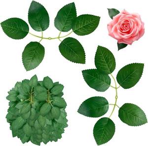 lot 2437 image: 60Pcs Green Leaves for Decoration, Artificial Rose Leaves, Fake Leaves