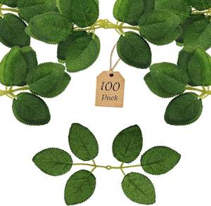 lot 2443 image: 100 Pcs Artificial Rose Leaves Bulk (6 Green) Silk Greenery for Bouquet