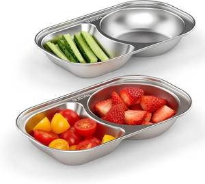 lot 2444 image: Bakpoco 2Pcs Stainless Steel Toddler Plates with 2 Dividers, Divided Plate