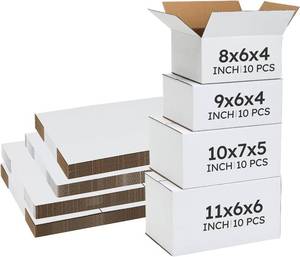 lot 2446 image: CRUGLA 40-Pack Assorted Shipping Boxes (4 sizes) White Corrugated Mailers