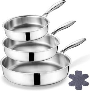 lot 2448 image: E-far Tri-Ply Stainless Steel Frying Pan Set of 3 (81012) Oven Safe