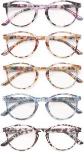 lot 2450 image: 5 Pack Reading Glasses Blue Light Blocking Round Frame Computer Reader 0.5