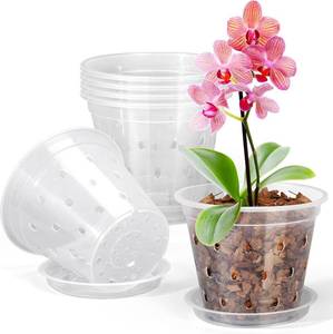 lot 2452 image: FUIJOL Orchid Pot 6 Pack, 4-Inch Top Diameter, Slotted Pots with Saucers