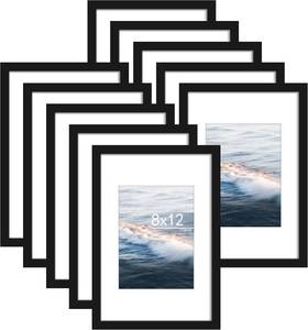 lot 2459 image: 8x12 Picture Frame Set of 10 Black, Wall-Mounted, 6x8 w Mat or 8x12 wo Mat