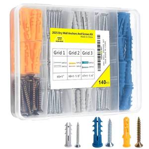 lot 2462 image: 140PCS Drywall Anchors and Screws Kit, 3 Sizes Plastic Wall Anchors