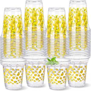 lot 2475 image: Qinyoung 100 Pcs Lemon Plastic Cups 12oz Disposable Bulk Drinking Cups