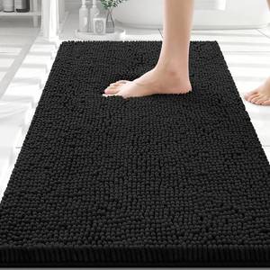 lot 2476 image: Smiry 30x20 Chenille Non-Slip Bath Mat, Black Machine Washable