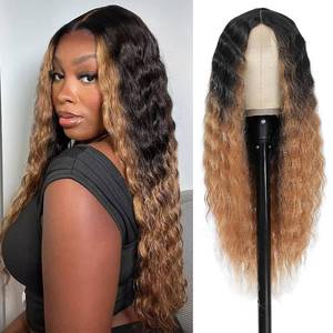 lot 2484 image: CLIONE 28-Inch Long Curly Synthetic Hair Wig, Ombre Honey Blonde Highlights