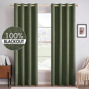 lot 2503 image: MIULEE 100% Blackout Linen Curtains 52x84 Olive Green, Grommet Top, 2 Panels