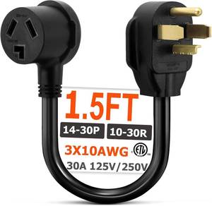 lot 2529 image: 1.5ft 3-Prong to 4-Prong Dryer Adapter, NEMA 14-30P to 10-30R, 30A 250V