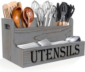 lot 2535 image: Suli Extra Large Kitchen Utensil Holder, 2 Tier, 4 Compartments, Grey Grain
