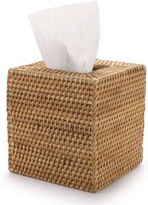 lot 2546 image: Rattan Tissue Box Cover, Wicker Holder, 5.5 x 5.5 x 5.7 inch