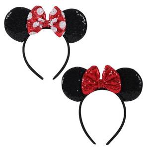 lot 2548 image: 2 Pcs Red Mouse Ears Sequin Headbands, Shiny Bows for Women Girls Princess