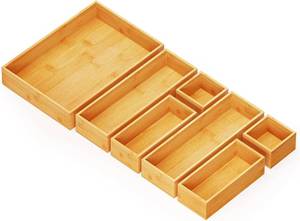 lot 2569 image: SpaceAid 7-Piece Bamboo Drawer Organizer Set, Bins (7 Pack, Natural)