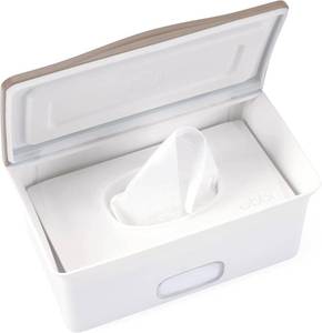 lot 2572 image: Ubbi Baby Wipes Dispenser with Weighted Plate, Taupe, Holds Standard Pack