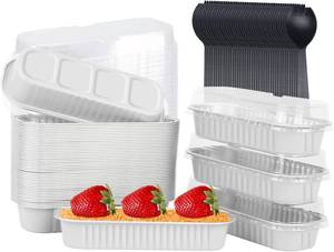 lot 2587 image: LNYZQUS Mini Cake Loaf Pans with Lids, 50 Pack, 6.8oz Foil Tins