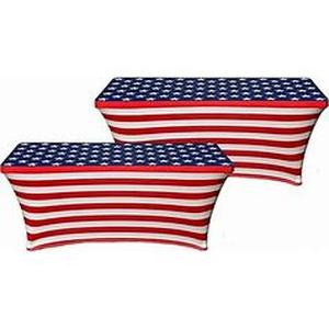 lot 2466 image: 2 Pack 6ft Rectangular Spandex Tablecloth, American Flag Print