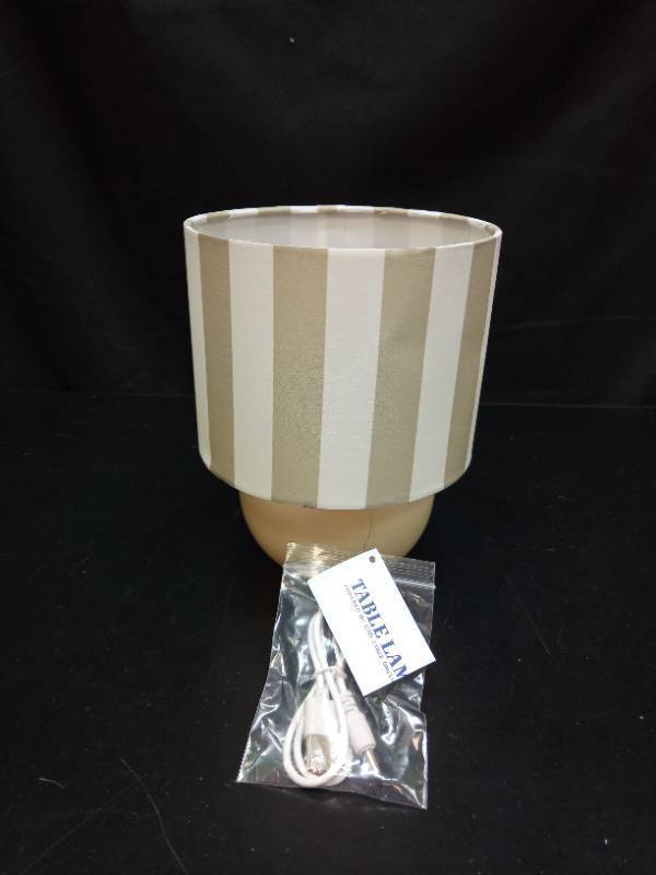 lot 2020 image: Impodela Table Lamp Striped Shade White Cord - Retail $0